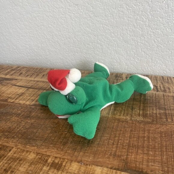 Frog Santa Hat Christmas Holiday Plush Stuffed Animal Big Eyes Green Panda Toy - Picture 2 of 7